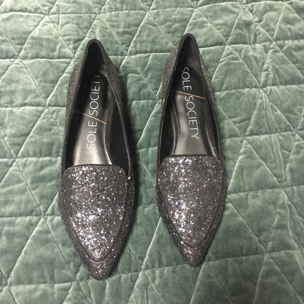 Sole Society Black Glitter Party Loafers in 7